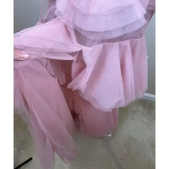 MICHAEL COSTELLO Alai Strapless Tiered Tulle Maxi Gown in Mauve Pink Size XS - Picture 6 of 11